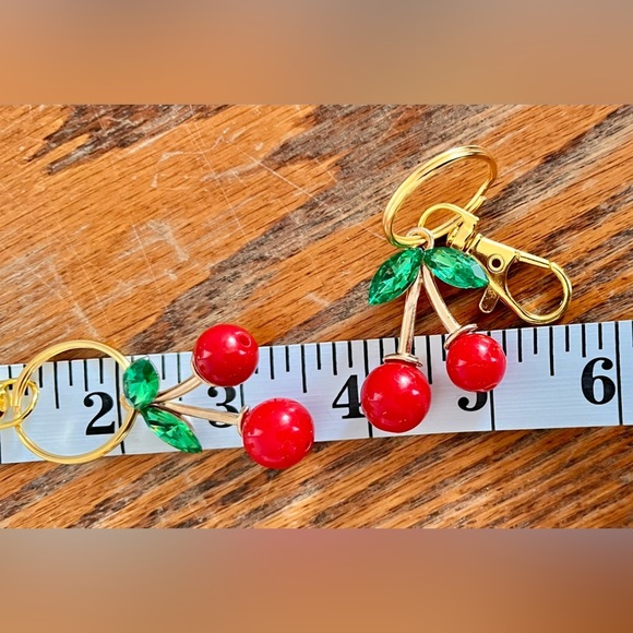 Set of 3 Three Handmade Cherry Bag Purse Phone Backpack Charms Zipper Pulls Key - Picture 4 of 11